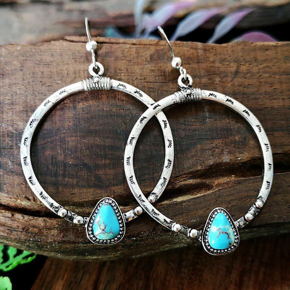 Turquoise Boho 925 Silver Dangle Drop Earrings - Picture 3 of 11